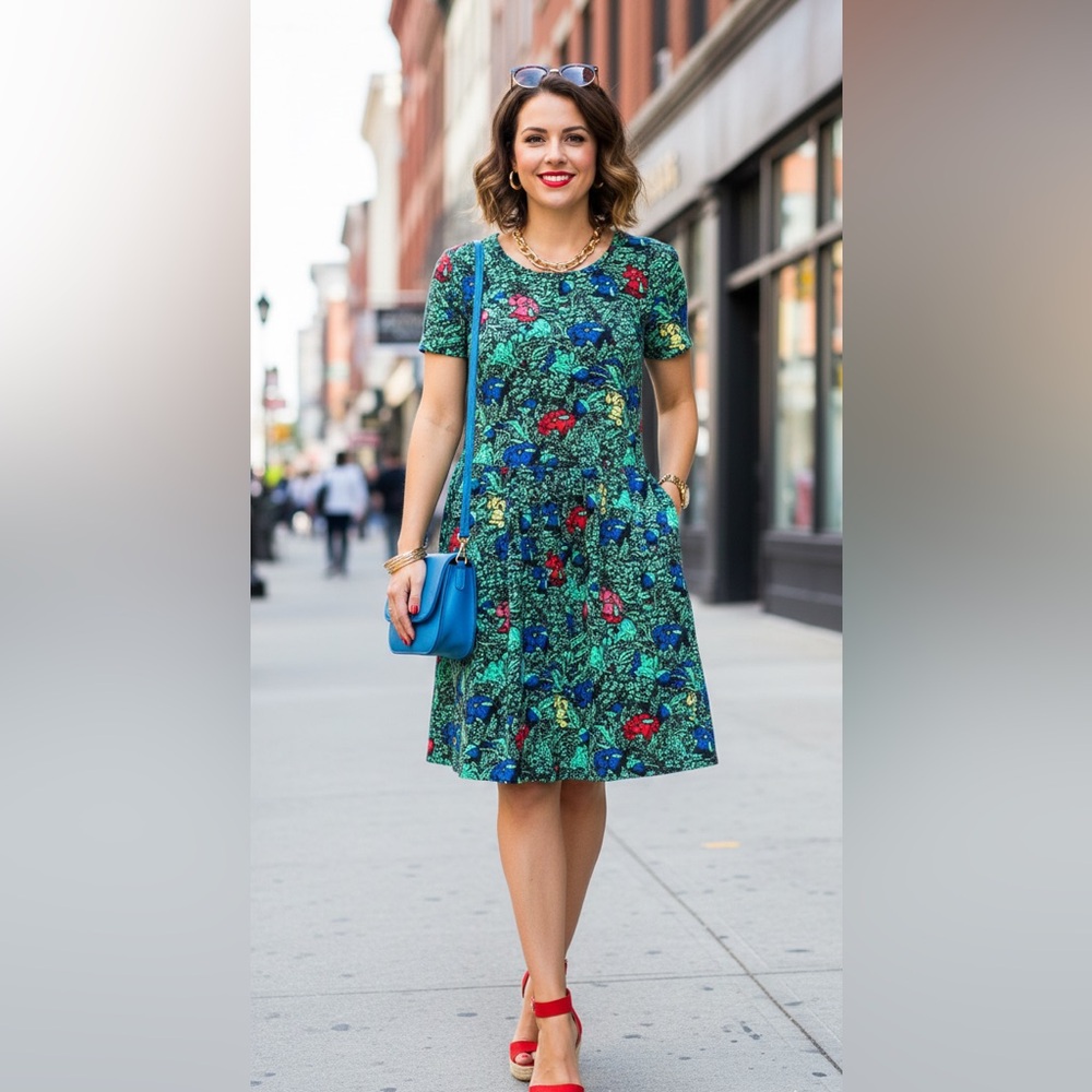 Lularoe Amelia Colorful Floral Short Sleeve Dress